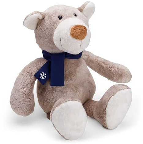 Volkswagen 5H0087576B Plüschtier Teddy Kuschelbär Stofftier Teddybär, grau mit blauem VW Schal
