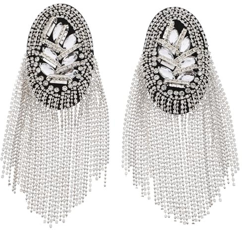 TENDYCOCO Quasten-Schulterpolster, Strass-Schulterbrett, Kostüm, Schulterschmuck, Schulterabzeichen, Dekoration für Anzug (Silber)