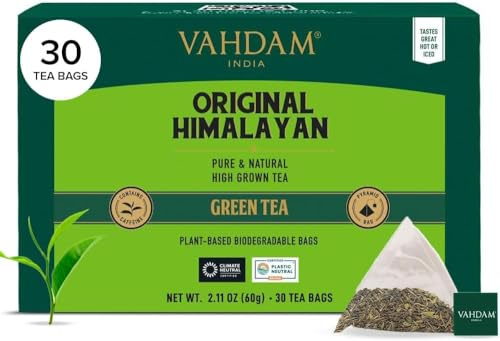 VAHDAM Te Verde in Foglie dell’Himalaya (30 Bustine di The Verde) | Bustine Piramidali Biodegradabili
