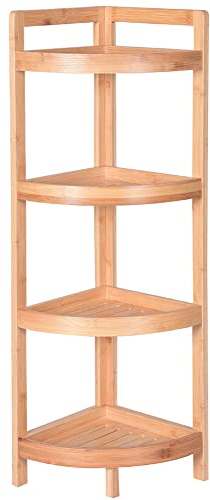 BAKAJI Scaffale Angolo Salvaspazio Colore bamboo Naturale, Angoliera in Bambù Multiuso, Scaffalatura Robusta Portaoggetti, Libreria Arredamento Interno, Mobile Bagno (4 Ripiani)
