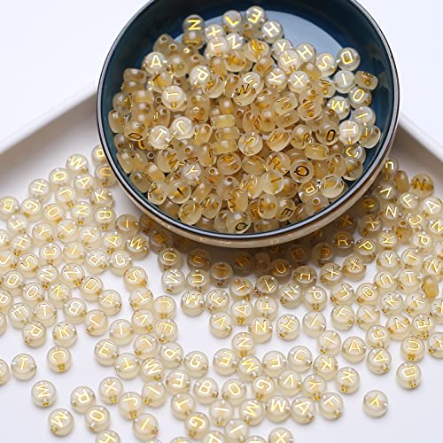 HERZWILD 1000pcs nachtleuchtende buchstabenperlen 4x7mm zum auffädeln gold Buchstaben perlen bastelnperlen Buchstaben A-Z perlen für Schmuck Basteln(Noctilluzent gold)