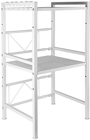 KEVO Supporto estensibile in metallo per forno a microonde a 2 strati, estensibile, per spezie, conserve, bottiglie, fino a 25 kg (40/64 x 36,5 x 78 cm (bianco)