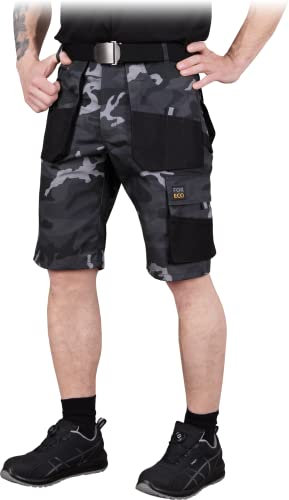 REIS FORECO-TS MOB Pantaloni Corti da Lavoro Uomo | Pantaloni Cargo | Pantaloncini di Sicurezza | Pantaloncini da Lavoro | Pantaloncini da Giardinaggio | Camouflage-Nero | Taglia: 2XL