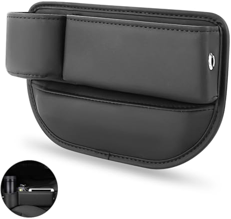RUCUDIM PU Leder Auto Organizer Mit Kabelloch, Universal Autositz Aufbewahrungsbox, Seat Gap Organizer, Vordersitz Lückenfüller Für Handys