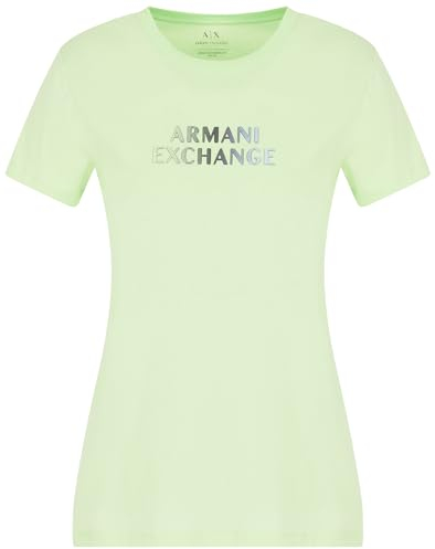 Armani Exchange Women's Ombre Metallic Logo Cotton Jersey T-Shirt, Agave, Large