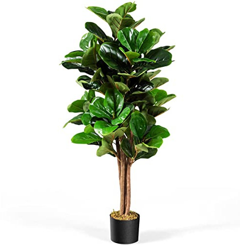 COSTWAY Planta Artificial Ficus Lyrata 120cm, 118 Hojas, Planta Artificial Decorativa Macetero de Flores Interior y Exterior Hogar Salon Dormitorio