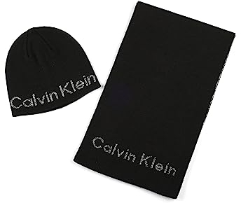 Calvin Klein Herren and Scarf Set Beanie Mütze, Black Beauty/Black White Twist, Einheitsgröße