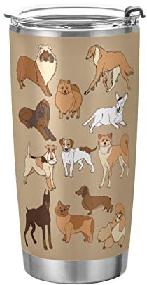 BAAROO Vaso de perro salchicha caniche pastor alemán Akita taza de café aislada para conductor, contenedor de bebidas, taza de viaje de oficina con popote y tapa
