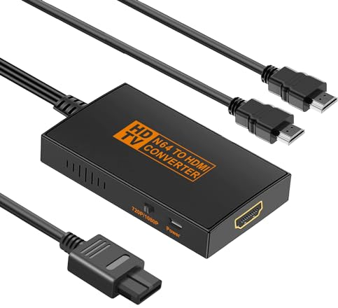 AIFHDAUF Convertisseur N64 vers HDMI avec câble HDMI, adaptateur N64 vers HDMI compatible avec Nintendo 64/Game Cube/SNES