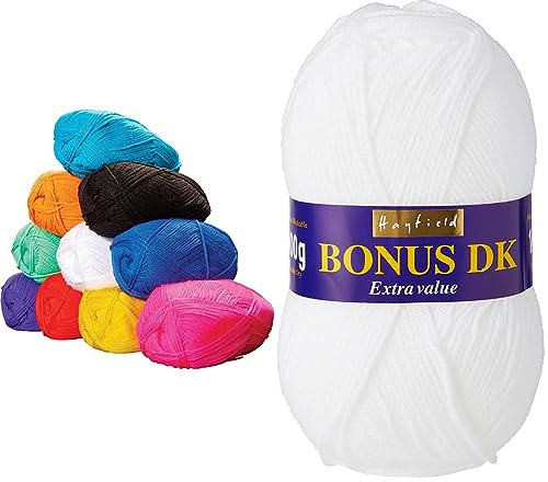 Springboard 10256N Coloured Double Knit Knitting Wool Yarn, 100g Balls, Pack of 10 & Hayfield Bonus DK Double Knitting, White (961), 100g by Sirdar