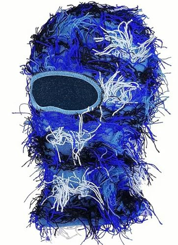 Blau Distressed Balaclava Sturmhaube Gesichtsmaske Skimaske Gestrickt Balaclava Shiesty Vollgesichts Maske Winter Winddicht Beanie Halswärmer für Damen Herren