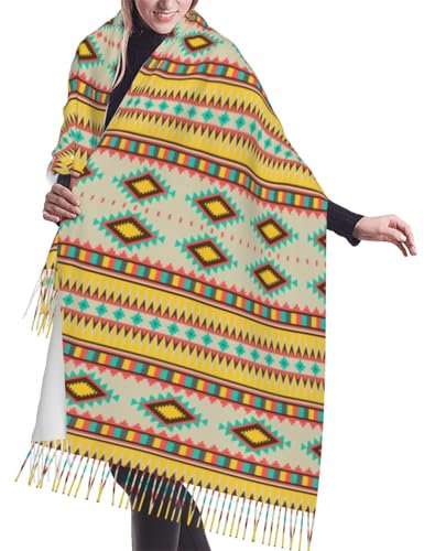 ZISHAK Indianer-Schal, ultraweich, Kaschmirimitat, warm, gestrickt, Quaste, ein Muss für Damen, Indianer, Einheitsgröße