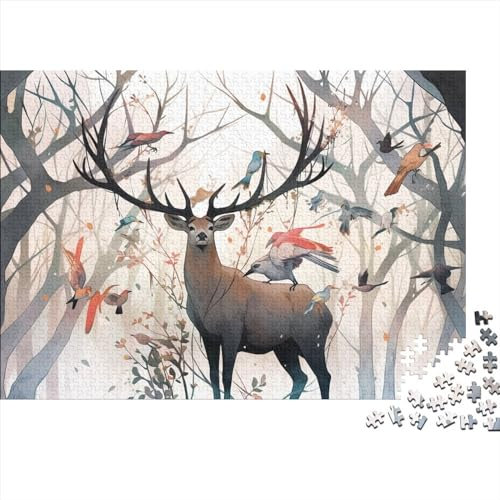 RUNPAW Hölzern Puzzle Magischer Hirsch 1000 Teile Puzzle für Erwachsene und Kinder ab 14 Jahren, Naturrealistischer Hirsch-Motiv 1000 Puzzleteile (75x50cm)