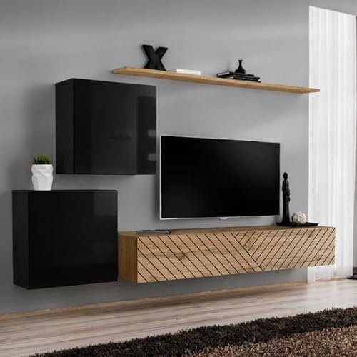 Paris Prix Ensemble Meuble TV Switch Lamel V 250cm Naturel & Noir