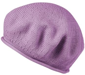 LOEVENICH Sommer Damenmütze | Baskenmütze | Wollmütze für Frauen - aus 100% Baumwolle - fein gestrickt, besonders leicht & faltbar – One Size (Violet)