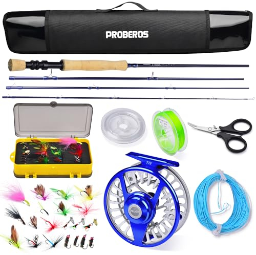 Fliegenfischrute und Rolle Combo – Fliegenfischen Komplett-Set – 4-teiliges 2,7 m 8 W Fliegenrute + 7/9 W Fliegenrolle komplettes Starterpaket Outfit – Fliegenrutenrolle Combo mit Reiseetui 126