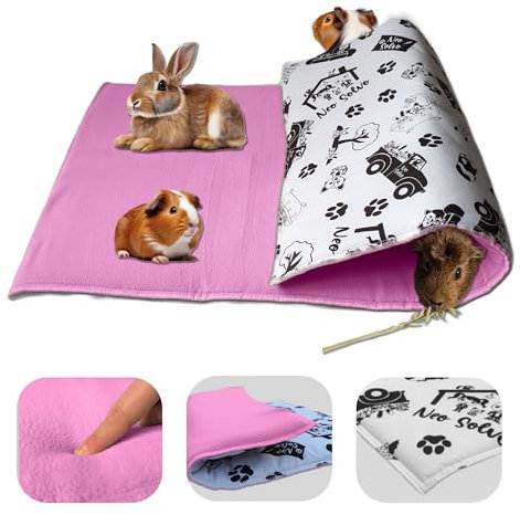 NEO SOLVO Fleece Spielplatzmatte für Meerschweinchen und Kaninchen - Alles in einem: eine Decke, EIN riesiger Tunnel, EIN Haus, EIN Kissen und EIN Bett - 70 cm x 105 cm - Rosa