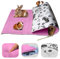 NEO SOLVO Fleece Spielplatzmatte für Meerschweinchen und Kaninchen - Alles in einem: eine Decke, EIN riesiger Tunnel, EIN Haus, EIN Kissen und EIN Bett - 70 cm x 105 cm - Rosa