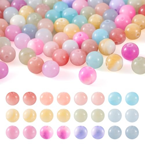 Beadthoven 120pcs Natural Jade Beads 12 Colors 8MM Round Natural Jade Stone Gemstone Beads Bulk for Jewellery Making Bracelet Necklace Phone Lanyard DIY Crafts