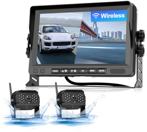 CAMECHO Digital Wireless Caméra de recul Kit et 7 HD Moniteur Dual Caméras Set 720P DVR Vision Nocturne Étanche IP68 Vision Nocturne Grand Angle pour Camping Car Caravan Camion Remorqu Remorqu