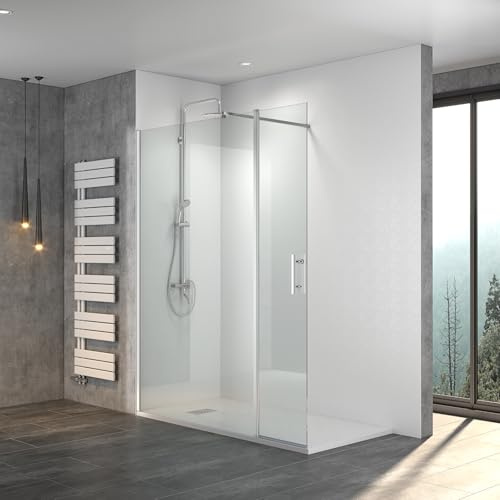 WITEN&NOCK Walk in Dusche 80x195cm Duschwand mit 40cm ergänzende Schwenktür als Spritzschutz 8 mm NANO Glas Duschtrennwand Duschkabine für Badzimmer