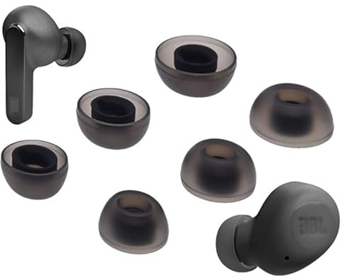 IiEXCEL Compatible with JBL Vibe Buds Ear Tips, Replacement S/M/L 3 Size Soft Rubber Silicone Flexible Eartips Gel Skin Cover Fit in Case Compatible with JBL Live Pro 2 / Live Free 2 - Black
