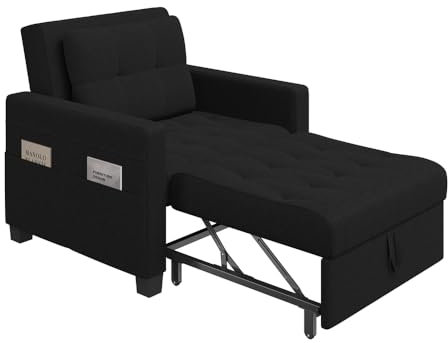 Yaheetech 3 En 1 Sofá Cama Sillón Relax Sofá Individual de 1 Plaza para Dormitorio Sala de Estar Apartamento Sofá con Respaldo Ajustable en 3 ángulo Negro