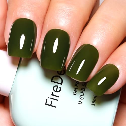 Firedeep Jelly Green Gel Nail Polish, 16ML Large Bottle Dark Emerald Green Color Gel Polish for Autumn and Winter 1Pcs