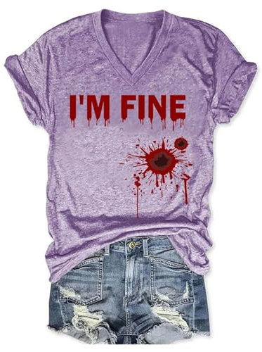I'm Fine Shirt Halloween Shirts Damen Blut Kostüm Damen Hemd XXL I'm Fine Tshirt Blood Halloween Kostüm Damen Witzig Blut Tshirt Hemd Kurzarm I M Fine T-Shirt Oversize-Shirts