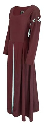 Leonardo Carbone® Damen Kleid Larina | Abnehmbare Ärmel | Schnürung Hinten | Karneval, Halloween, Cosplay, LARP, Mittelalter, Kostüm, Gewand, Festkleid | 100% Baumwolle Rot/Natur 3XL