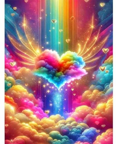 luckyarina Diamond Painting Herz-Diamond Painting Erwachsene Liebe,5D Diamant Painting Regenbogen Heimdekoration Wand Dekor Geschenk 30×40 cm