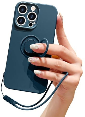 Pepmune Handyband für iPhone 16 Pro Hülle Silikon mit 360 Grad Ring Halter Ständer Magnetischen Autohalterungen Handyhülle mit Band Kameraschutz Schutzhülle Case Cover für iPhone 16 Pro Blau