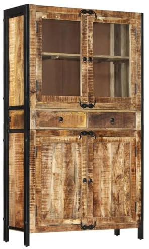 Buzaza Highboard Sideboard Wohnzimmerschrank Living Room Cabinets 100x40x175 cm Massives Raues Mangoholz