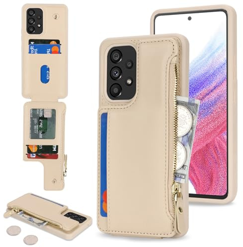 SailorTech Handyhülle für Samsung Galaxy A53 5G Etui mit Kartenfach, Samsung Galaxy A53 5G Hülle mit Kartenhalter, Samsung A53 5G Handyhülle mit Reißverschluss Geldbörse - Aprikose