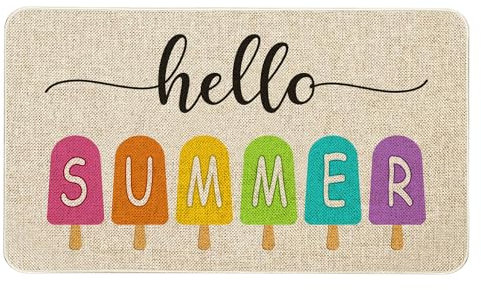 Kuyuayee Hello Summer Front Door Mat 30x17 Inch Summer Welcome Doormat Indoor Outdoor Entrance Floor Mats Non-Slip Washable Seasonal Summer Home Decor Rug