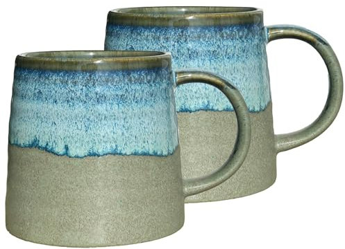 Kaffeetasse Groß, Steingut Tasse 500 ml 2er-Pack, Kaffeebecher Keramik, Große Teetasse mit Henkel, Cappuccino Tassen, Keramik Tasse, Kaffee Milch Tee Tasse Mugs (Vintage-Blau)
