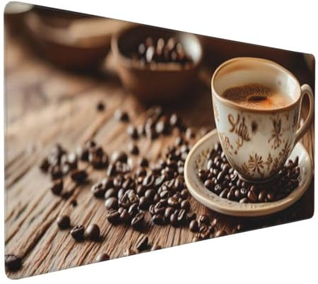 Tapis de Souris 50x25 cm Grand Tapis Souris XXL, Tasse à café Tapis de Souris Bureau Gamer, à Bords Cousus, Base en Caoutchouc Antidérapante, sous Main pour Clavier et Souris, Decoration Maison E-543