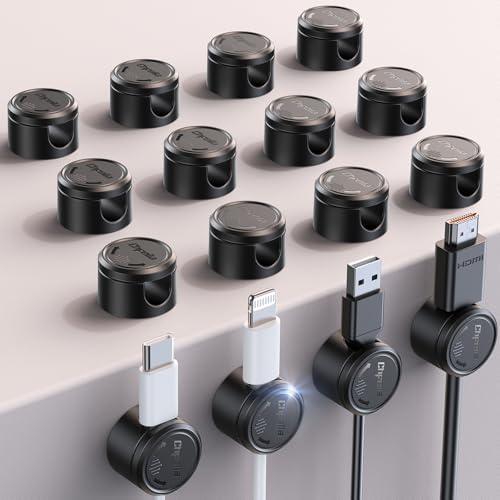16Pack Cable Tidy Clips, Chfeila [360°Rotating & Twist-Lock] Magnetic Cable Management, Self Adhesive Phone Charger Wire Organiser, Cord Holder for USB/HDMI/PC/Car/Wall - Home, Office Desk Accessories