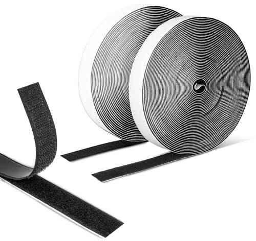 Klettband Selbstklebend, Doppelseitiges Klettband Klettverschluss 8 Meter Extra Stark Klettverschluss 20mm Breit Selbstklebendes Klebepad Flauschband und Hakenband für Fliegengitter, Couch,DIY,Schwarz