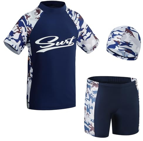 KAKU NANU UV Badebekleidung Junge Badeanzug Kinder Rashguard-Sets Schwimmanzug Badehosen für Jungen 8 9 10 Jahre 134 140 Urlaub Must Haves