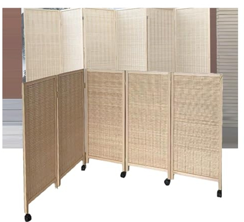 Kurze Raumteiler, Faltbarer Sichtschutz Mit Beweglichen Rollen, Atmungsaktiver Bambus-Schattenzaun(80x40cm-5 Panels)