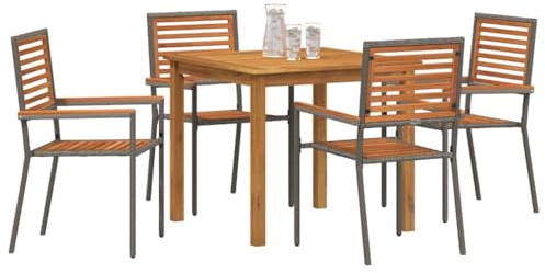 vidaXL Garden Dining Set 5 pcs Grey Poly rattan, Garden and Terrace, Modern Outdoor Set, Lightweight Dining, Stackable Patio Furniture, Weatherproof Table
