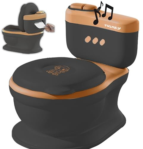Twinky® Pot pour bébé et enfant - Potty Trainer 3 en 1 - Toilettes pour bébé - Avec son chasse d'eau - Design compact - Musique et porte-rouleau - Siège de toilette parfait pour les enfants - Noir
