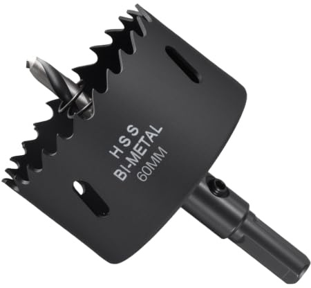 METALLIXITY Kit de Scie A Trou Bimetal 60mm (2-3/8) Fraise A Trou Black | en Acier Rapide M42 avec Foret Centre, Clé Hexagonale, et Ressort, pour Metal Sheet, Wood, Plastic Plate, et PVC Board