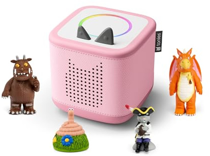 Toniebox 2 Audio Player Julia Donaldson Bundle for Kids 3+ with Gruffalo, Zog, Highway Rat, and Superworm - Cloud Pink