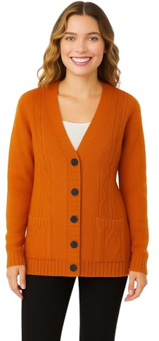 ZARVICZONIA Women's Cable Knit Button Down Sweater with Pockets - Soft Chunky Knit Long Sleeve Winter Cardigan, Casual Warm Knitwear (22 Colours)