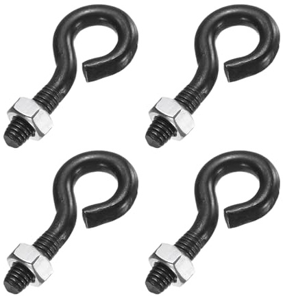 QUARKZMAN 4 Pcs Tornillos De Ojo Ganchos Negros Con Tuerca M6 X 20mm | Acero Inoxidable 304 Para Colgar O Fijar Cables