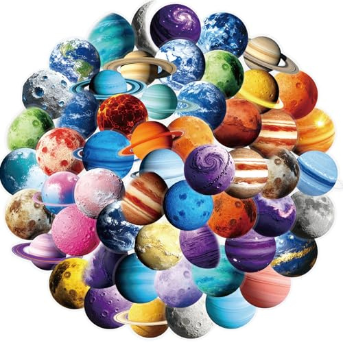 RGBEE Weltraum Planet Sticker 50 Stücke, Graffiti Aufkleber für Scrapbook Journal Kühlschrank Laptop Kindle Planer Fotoalbum Koffer Motorrad Skateboard Fahrrad, Wasserfeste Transparente PET Decals