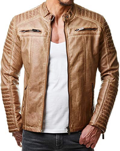 Redbridge Giacca da Uomo in Finta Pelle Similpelle Giubbino Stile Biker Trapuntato Marrone M
