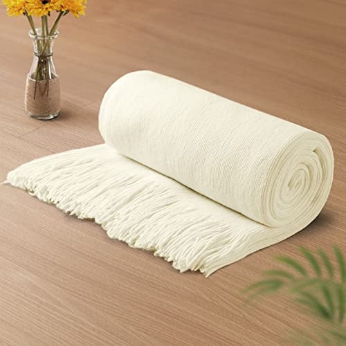 Vonty Elfenbeinfarbene weiße Strickdecke mit Quasten, Fransen, 127 x 152,4 cm, superweiche Strickdecke, Bauernhaus-dekorative leichte Decke für Couch, Sofa, Bett